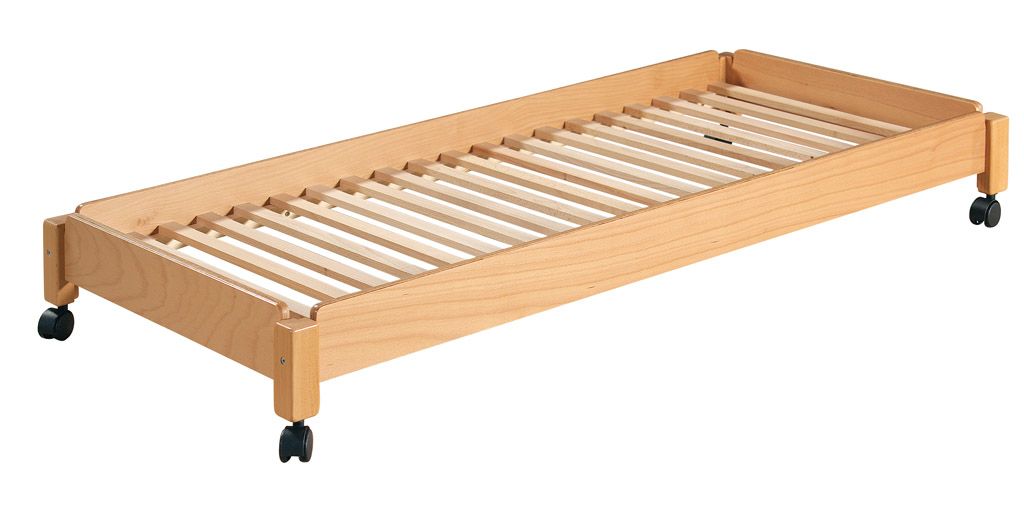 Stapelbares Bett 130x60 cm, mit Rollen, natur